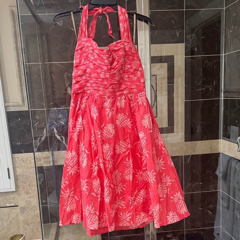 Tommy Bahama Coral Pink Halter Dress with Pineapple Print